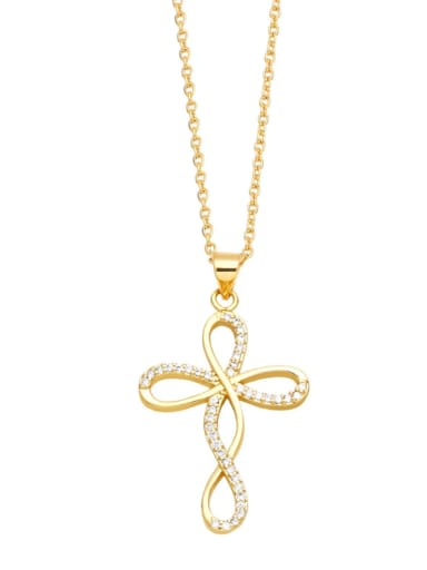 D Brass Cubic Zirconia Cross Trend Necklace