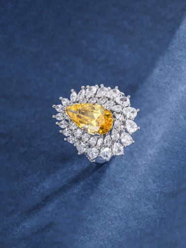 Yellow Brass Cubic Zirconia Water Drop Luxury Cocktail Ring