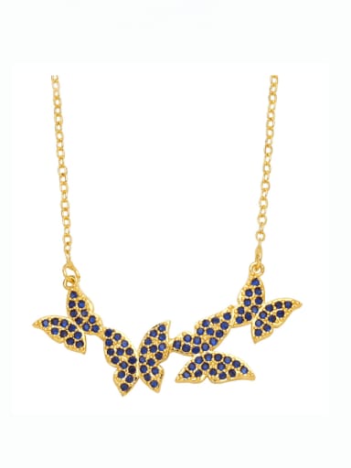 blue Brass Cubic Zirconia Butterfly Hip Hop Necklace
