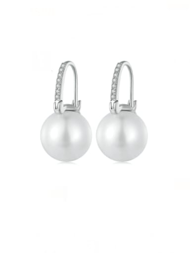 925 Sterling Silver Imitation Pearl Round Minimalist Hook Earring