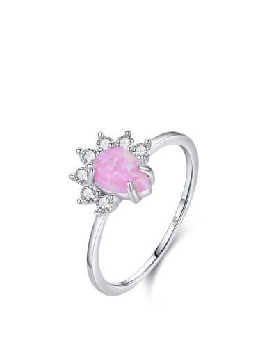 925 Sterling Silver Opal Heart Dainty Band Ring