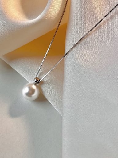 925 Sterling Silver Imitation Pearl  Minimalist Round Bead Pendant Necklace