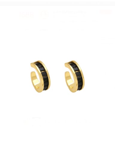 black Brass Cubic Zirconia Geometric Minimalist Stud Earring