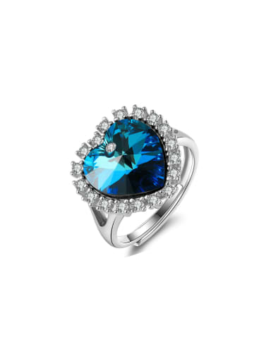 Platinum, Adjustable   Weight: 8.02g 925 Sterling Silver Austrian Crystal Heart Luxury Cocktail Ring