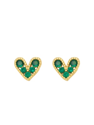 green Brass Cubic Zirconia Heart Cute Stud Earring