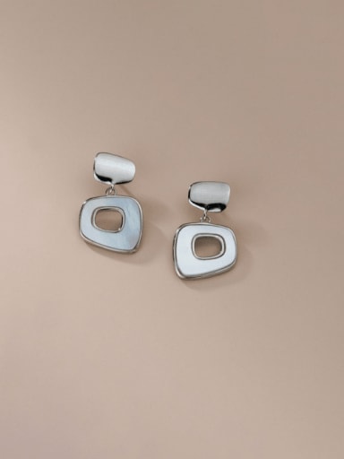 Silver 925 Sterling Silver Shell Geometric Minimalist Drop Earring