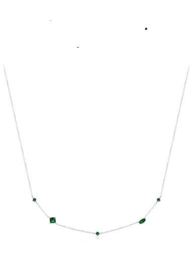 Silver green stone 925 Sterling Silver Cubic Zirconia Geometric Dainty Necklace
