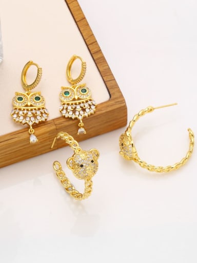 custom Brass Cubic Zirconia Owl Vintage Stud Earring