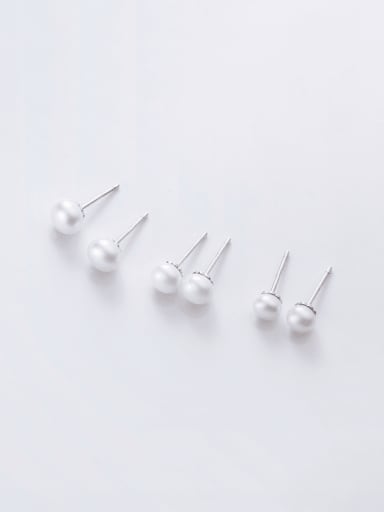925 Sterling Silver Imitation Pearl Round Minimalist Stud Earring