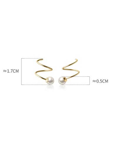 Gold 925 Sterling Silver Imitation Pearl Geometric Minimalist Hook Earring