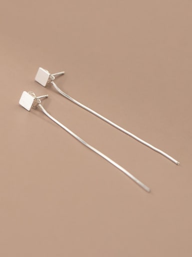 925 Sterling Silver Square Minimalist Tassel Threader Earring