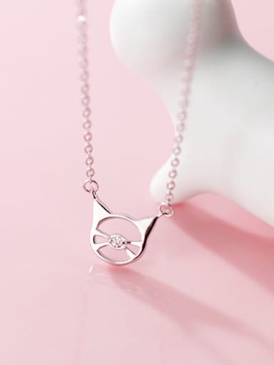 925 Sterling Silver  Minimalist Cute Hollow Cat Pendant Necklace