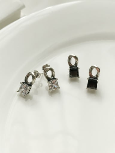 925 Sterling Silver Cubic Zirconia White Geometric Vintage Stud Earring