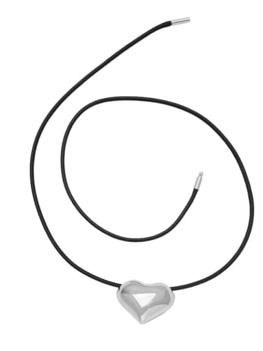 B white K Brass Microfiber Leather Heart Minimalist Necklace