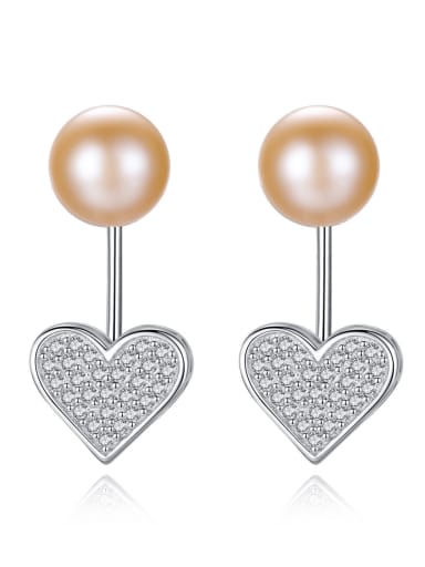 925 Sterling Silver Classic Freshwater Pearl Heart  Drop Earring