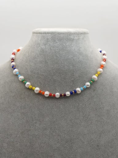 ZZ N200020B Stainless steel Freshwater Pearl Multi Color Round Bohemia Necklace