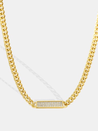 Brass Cubic Zirconia Geometric Vintage  Hollow Chain Necklace
