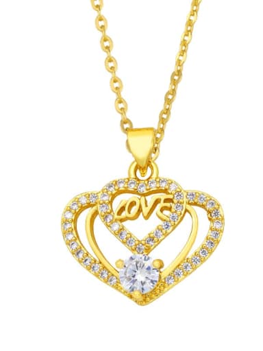 C Brass Cubic Zirconia Heart Vintage Necklace