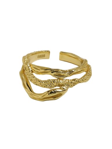 18K gold [No. 14 adjustable] 925 Sterling Silver Hollow Irregular Vintage Stackable Ring