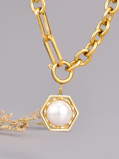 Titanium Steel Imitation Pearl Hexagon Vintage Necklace