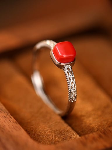 925 Sterling Silver Natural Stone Square Minimalist Band Ring