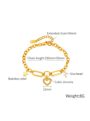 GS1530 Steel Bracelet Gold Stainless steel Cubic Zirconia Pentagram Minimalist Link Bracelet