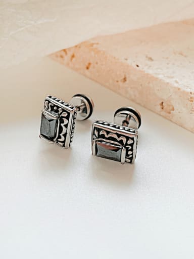 787 steel earrings black Titanium Steel Cubic Zirconia Geometric Hip Hop Stud Earring