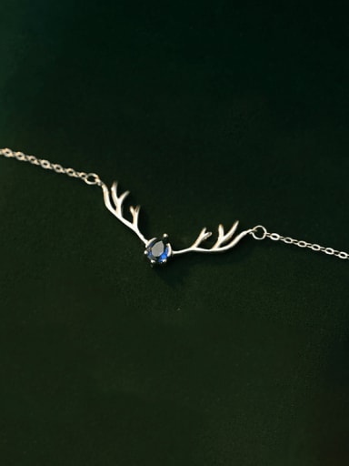 NS258 [Blue ] 925 Sterling Silver Cubic Zirconia Deer  Head Minimalist Necklace