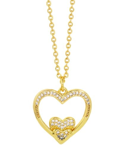D Brass Cubic Zirconia Heart Vintage Necklace