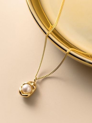 Necklace Gold Style 925 Sterling Silver Imitation Pearl Geometric Minimalist Necklace