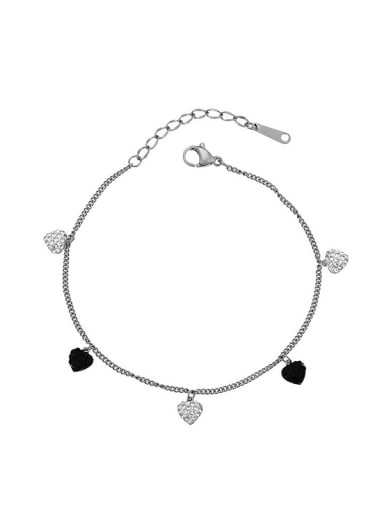 Titanium Steel Cubic Zirconia Heart Minimalist Link Bracelet