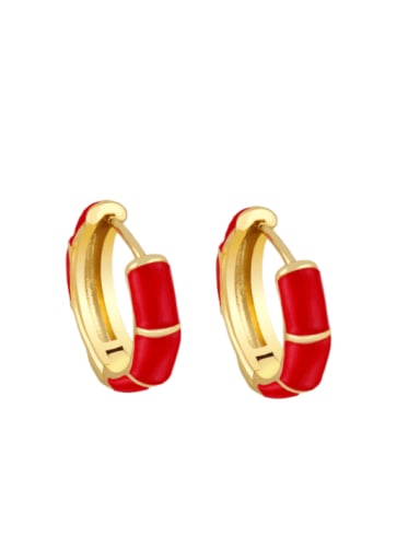 red Brass Enamel Geometric Minimalist Huggie Earring