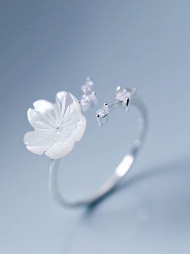 925 Sterling Silver Shell Flower Trend Band Ring