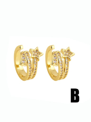 B Brass Cubic Zirconia Pentagram Hip Hop Stud Earring