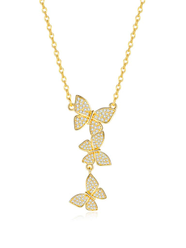 Titanium Steel Cubic Zirconia  Cute Butterfly Pendant Necklace