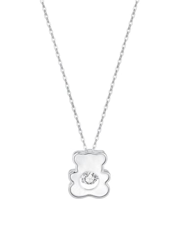 925 Sterling Silver Rhinestone Irregular Cute Shell Bear Pendant Necklace