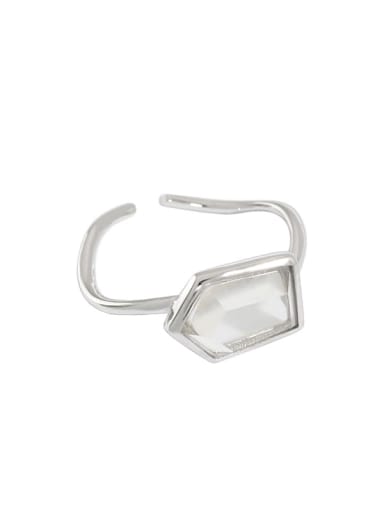 Platinum [13 adjustable] 925 Sterling Silver Glass Stone Geometric Vintage Band Ring