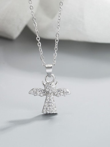 Shining angel 925 Sterling Silver Cubic Zirconia Angel Cute Necklace