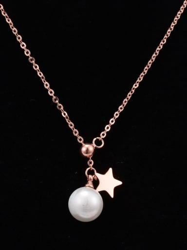 Titanium Imitation Pearl White Pentagram  Necklace