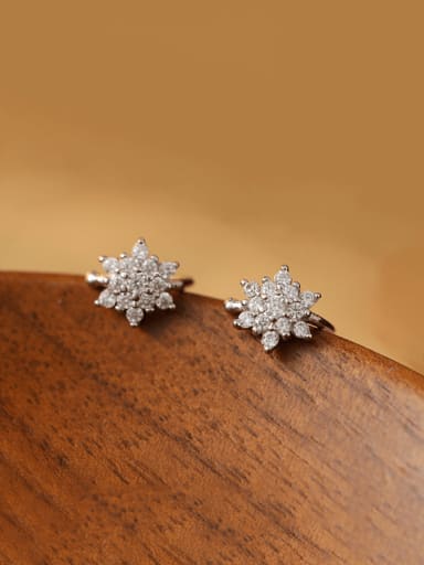 925 Sterling Silver Cubic Zirconia Flower Minimalist Huggie Earring