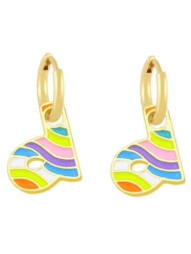 D Brass Enamel Rainbow Letter Minimalist Huggie Earring
