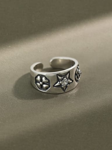 925 Sterling Silver Cubic Zirconia Star Vintage Band Ring