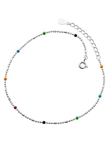 925 Sterling Silver Minimalist Round  Bead Anklet