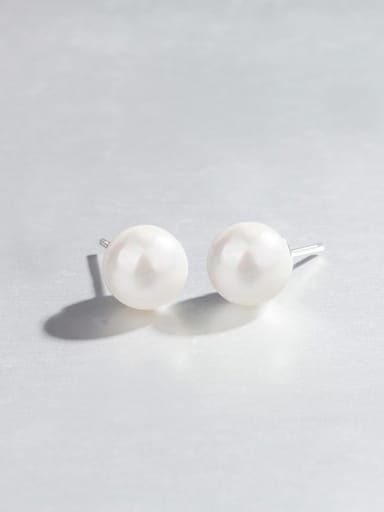925 Sterling Silver Freshwater Pearl Round Minimalist Stud Earring