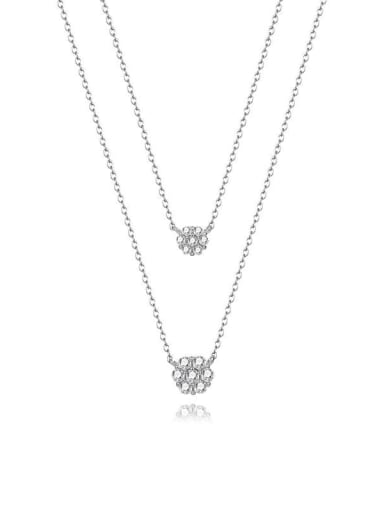 JYXZ 077 (Platinum) 925 Sterling Silver Cubic Zirconia Flower Minimalist Multi Strand Necklace