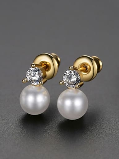 gold Copper Imitation Pearl Round Minimalist Stud Earring