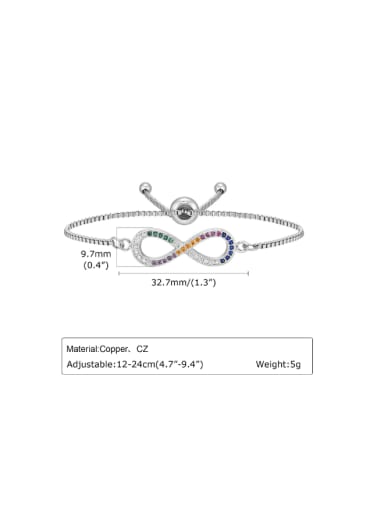platinum Brass Cubic Zirconia Number 8  Minimalist Adjustable Bracelet