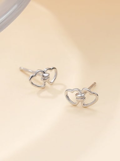 ES2422 platinum 925 Sterling Silver Hollow Heart Minimalist Stud Earring