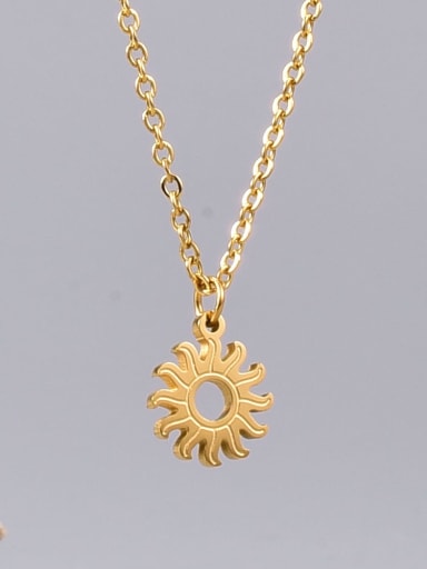 Titanium Steel Geometric Vintage  Sun Pendant Necklace