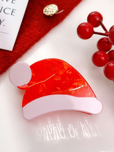 Red hat 7.1cm Acrylic Cute Christmas Seris Alloy Multi Color Jaw Hair Claw